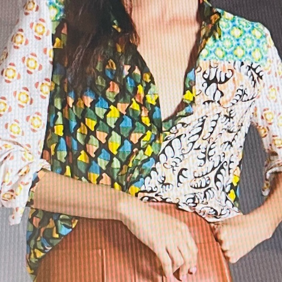 ANTHROPOLOGIE MAEVE CONTRAST BUTTONDOWN SHIRT SIZE XXSP MULTICOLOR NWT - Picture 2 of 16